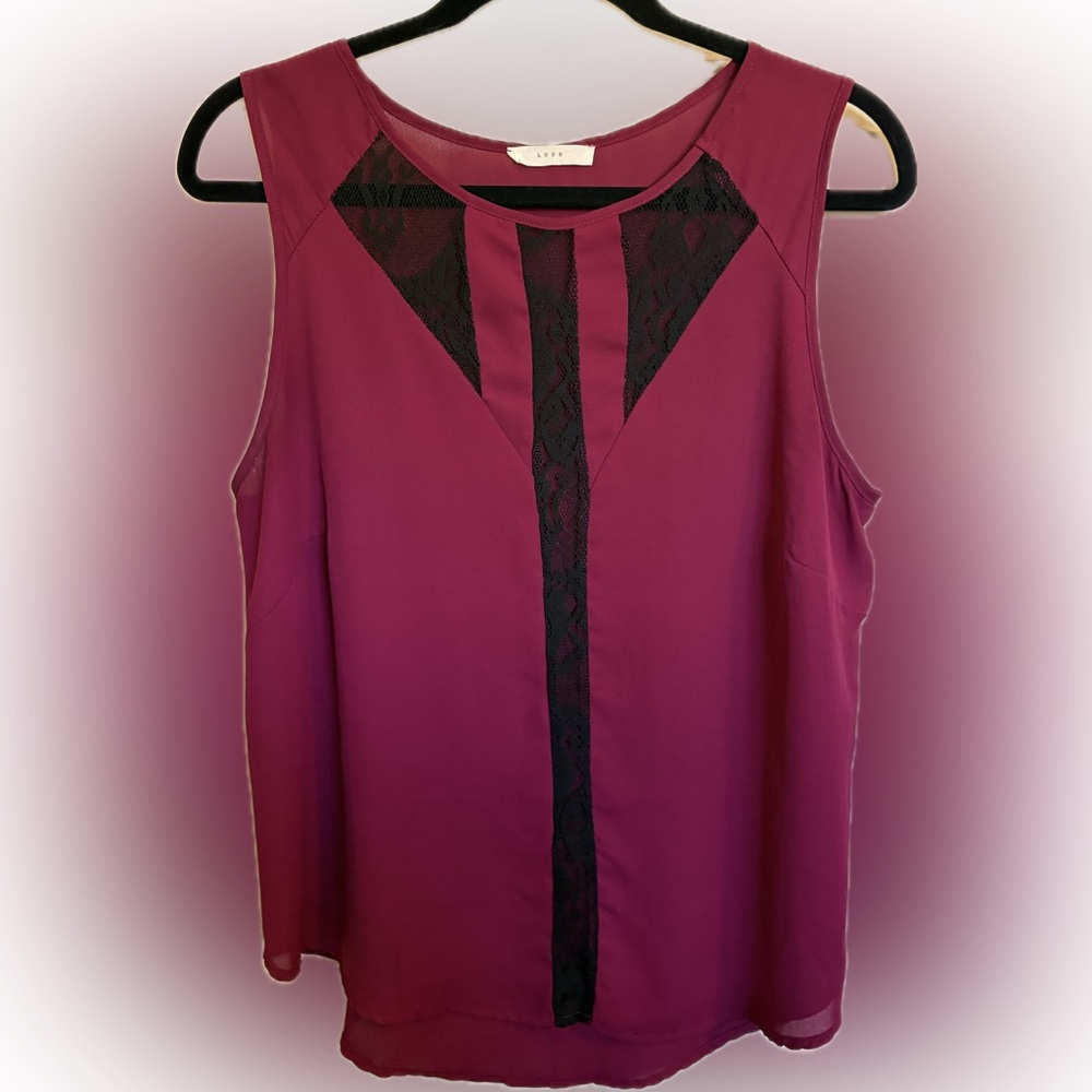 Lush Maroon Sleeveless Blouse with Black Accents